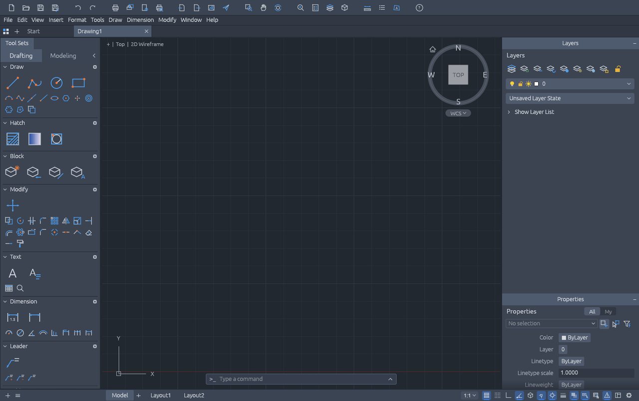 CADCraft Web 版界面：顶部 Modeling/Sketching/Annotate 工作区，中间 3D 视图带 ViewCube 与 Top/Front/Right/ISO 视角按钮，右侧 Layers 与 Properties 面板，左侧绘图工具栏